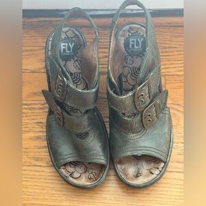 Fly London 1990’s Vintage Yorn Women’s Wedge Heel Sandals - Forest Green